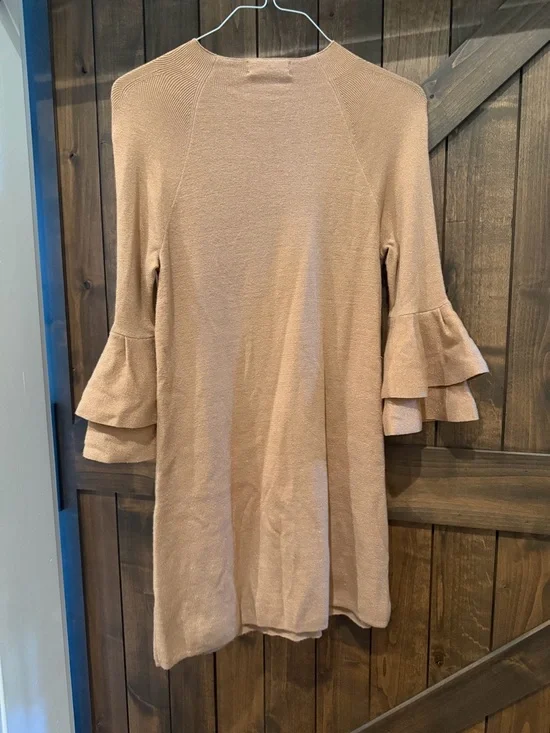 Women's Anthropologie Claudette Camel Bell-Sleeve Shift Dress - Picture 2 of 4